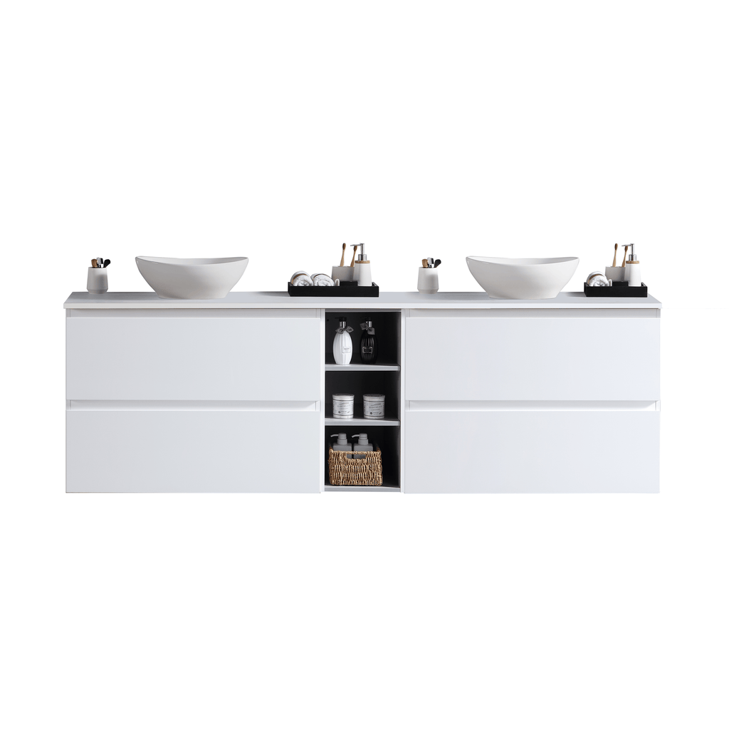 MELA CLARK 1500 Wall Hung Vanity with 4 Drawers & Open Shelves in Gloss White