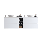 MELA CLARK 1500 Wall Hung Vanity with 4 Drawers & Open Shelves in Gloss White