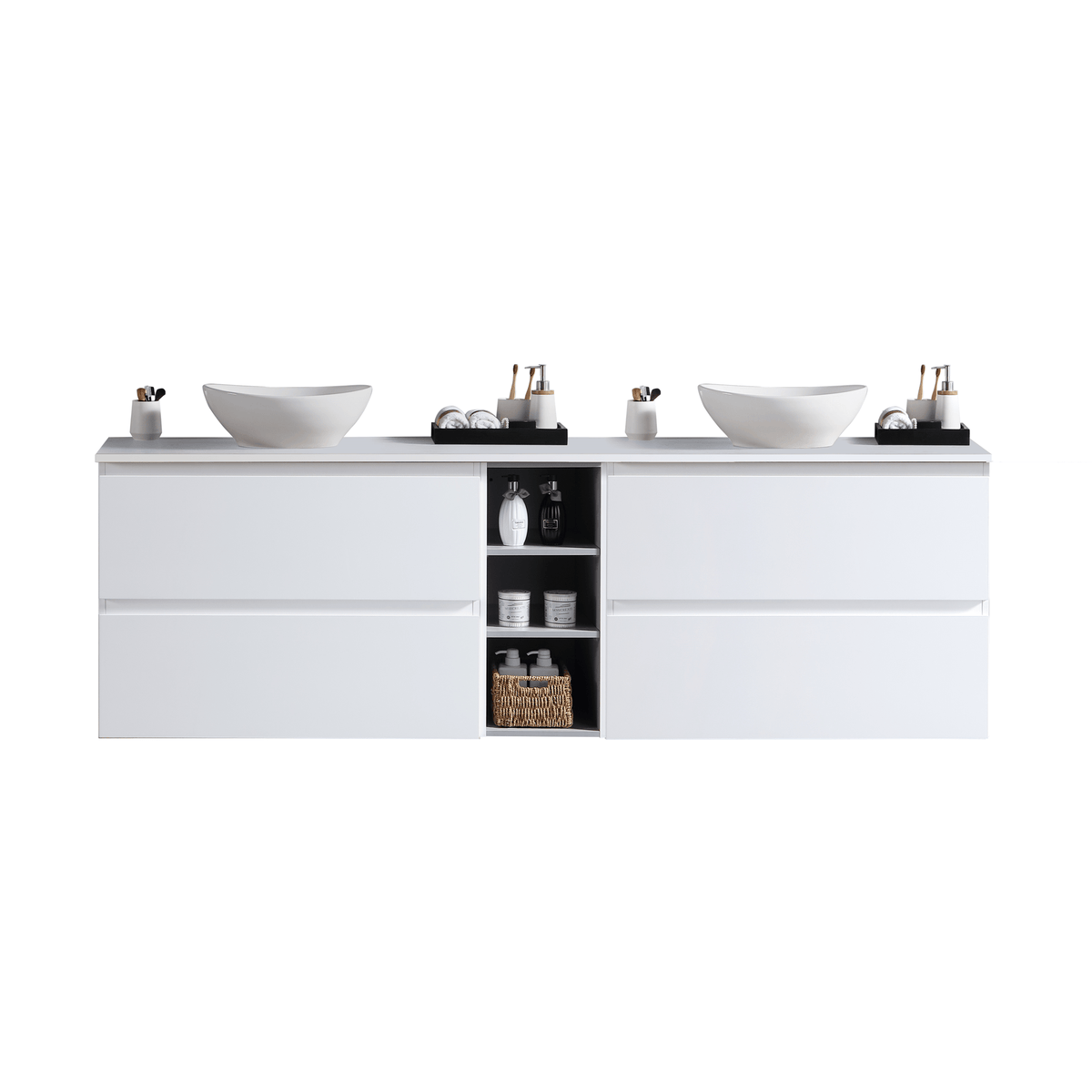 MELA CLARK 1500 Wall Hung Vanity with 4 Drawers & Open Shelves in Gloss White
