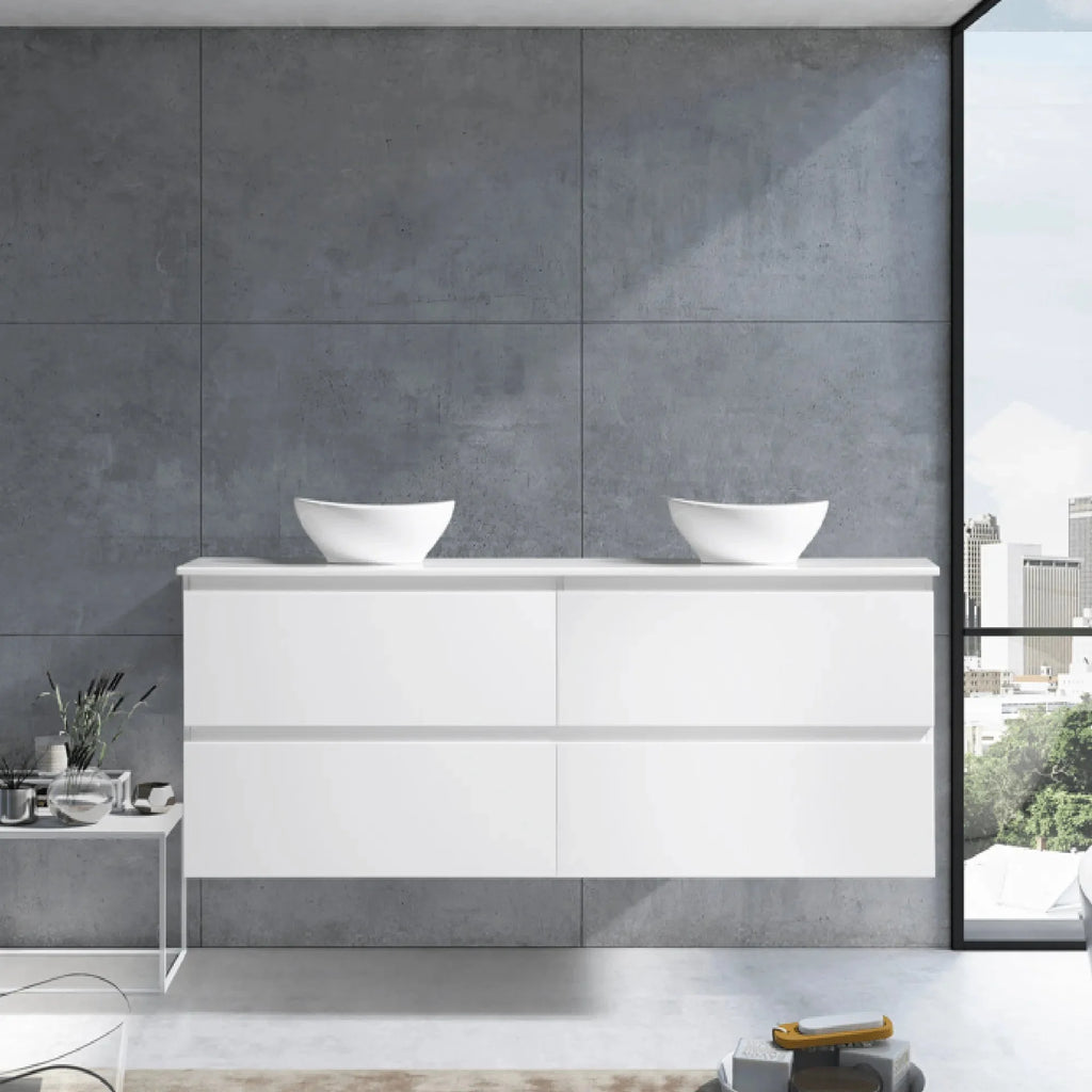 MELA CLARK 1800 Double Wall Hung Vanity with 4 Drawers in Gloss White, view 2