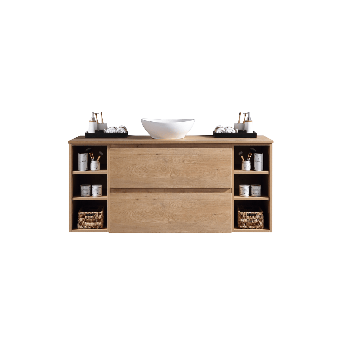 MELA CLARK 1500 Wall Hung Vanity with 2 Drawers & 2 Open Shelves in Snafell