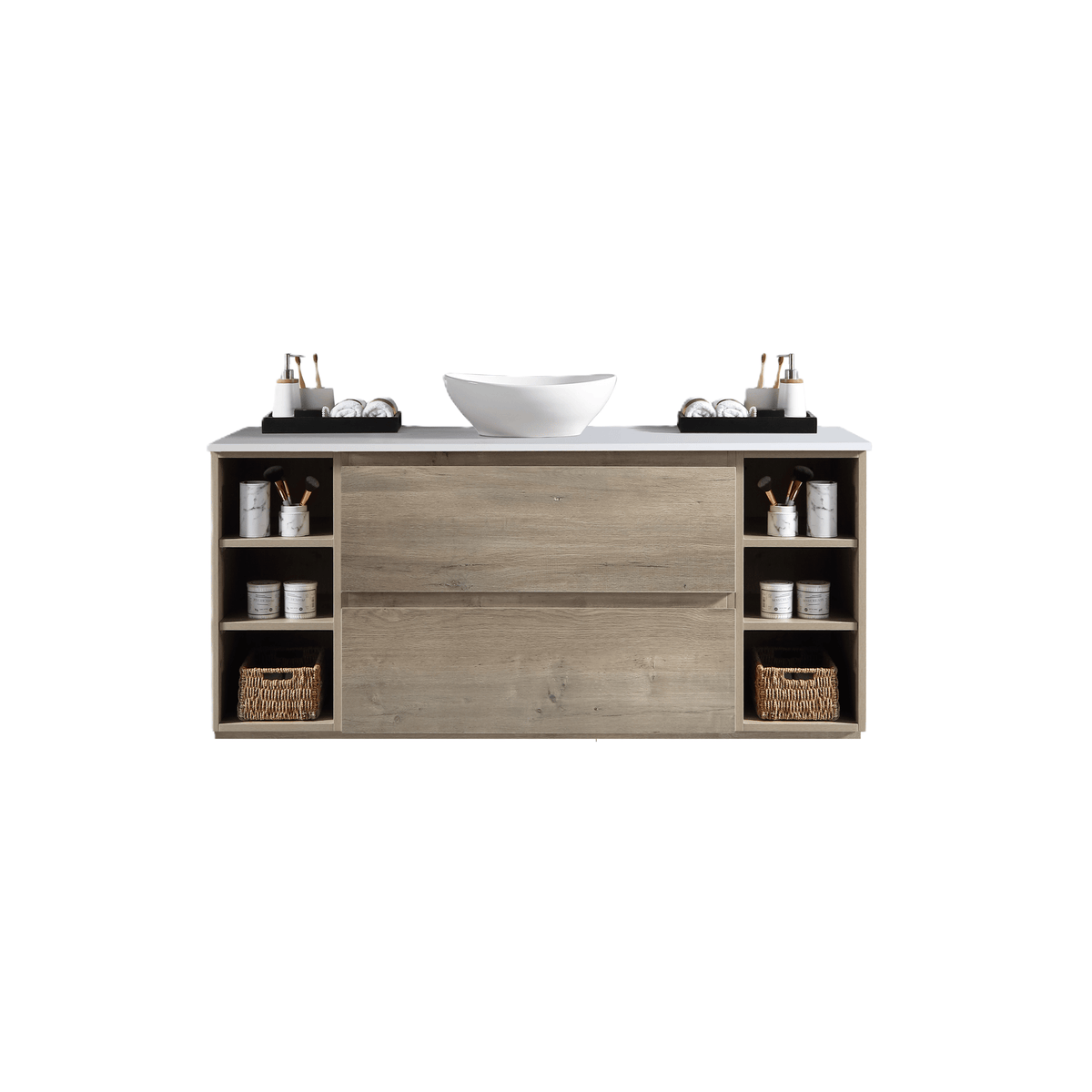 MELA CLARK 1500 Wall Hung Vanity with 2 Drawers & 2 Open Shelves in Sorrento Oak