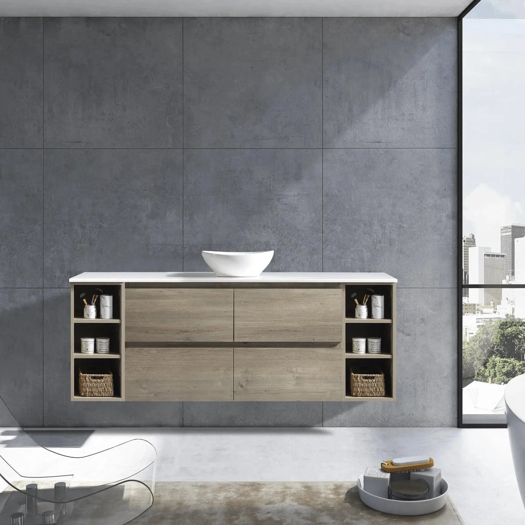 MELA CLARK 1800 Wall Hung Vanity with 4 Drawers & 2 Open Shelves in Sorrento Oak, view 2