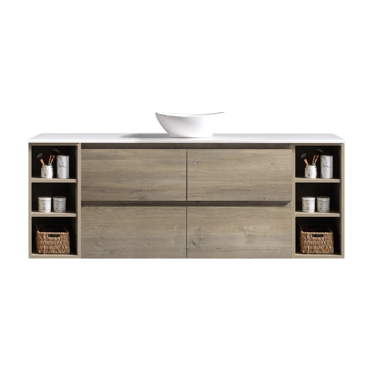 MELA CLARK 1800 Wall Hung Vanity with 4 Drawers & 2 Open Shelves in Sorrento Oak