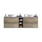 MELA CLARK 1800 Double Wall Hung Vanity with 4 Drawers & Centre Shelves in Sorrento Oak