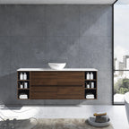 MELA CLARK 1800 Wall Hung Vanity with 4 Drawers & 2 Open Shelves in Walnut, view 2