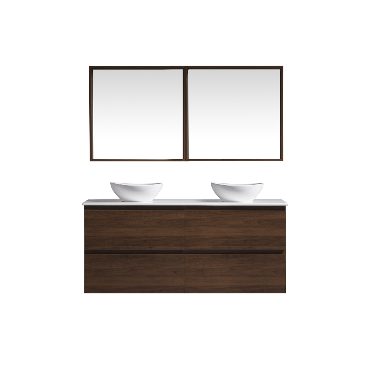 MELA CLARK 1800 Double Wall Hung Vanity with 4 Drawers in Walnut