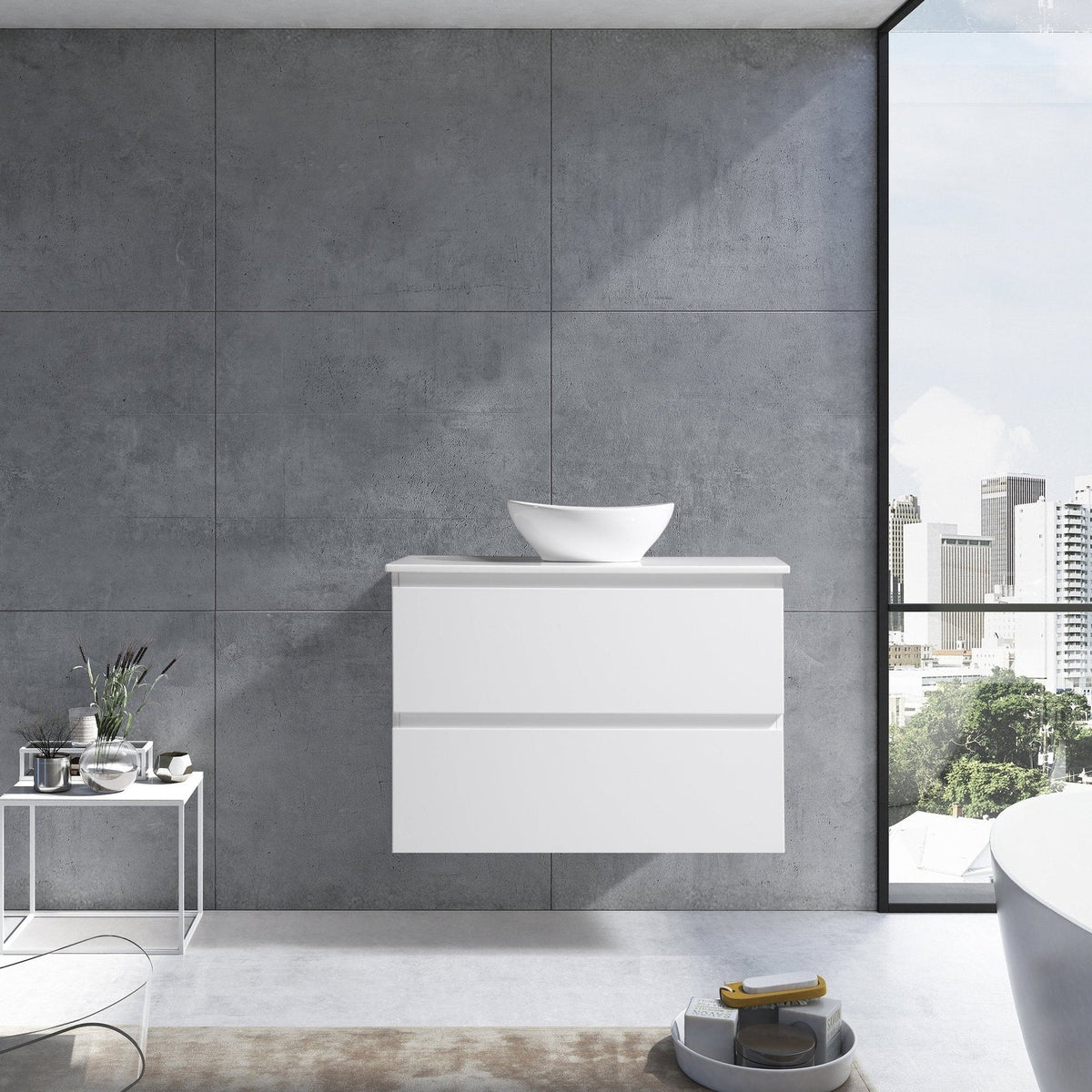 MELA CLARK 600 Gloss White Wall Hung Vanity with 2 Drawers
