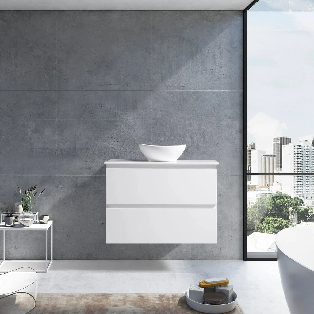 MELA CLARK 600 Wall Hung Vanity with 2 Drawers in Gloss White, view 2