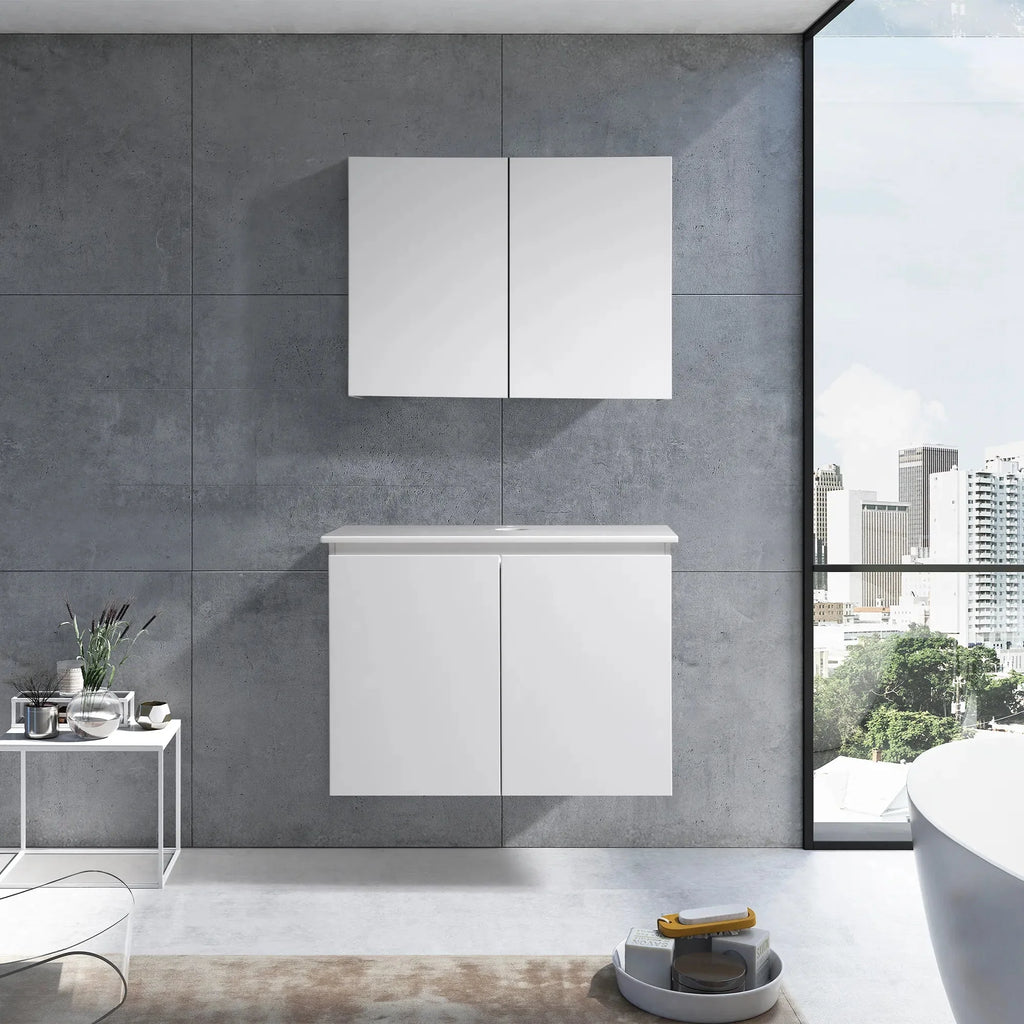 MELA CLARK 750 Wall Hung Vanity with Doors in Gloss White, view 2