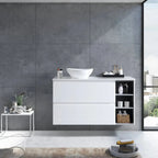 MELA CLARK 900 Wall Hung Vanity with 2 Drawers & Open Shelves in Gloss White, view 2