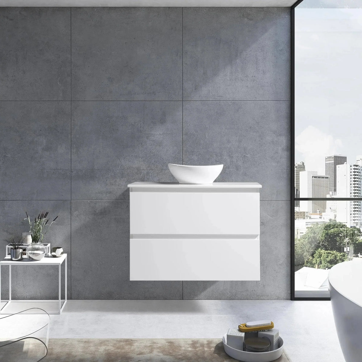 MELA CLARK 900 Wall Hung Vanity with 2 Drawers in Gloss White
