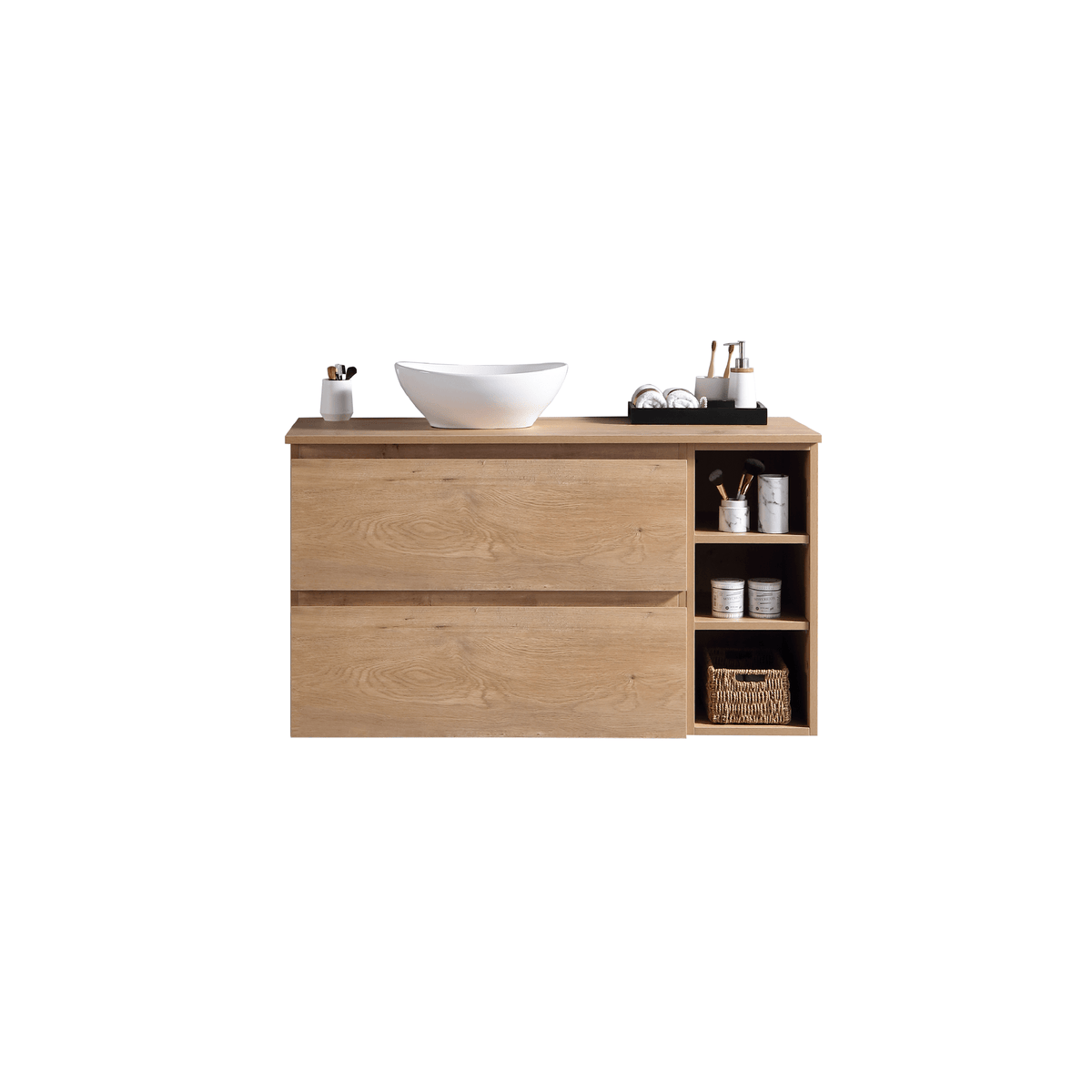 MELA CLARK 900 Wall Hung Vanity with 2 Drawers & Side Shelves in Snafell