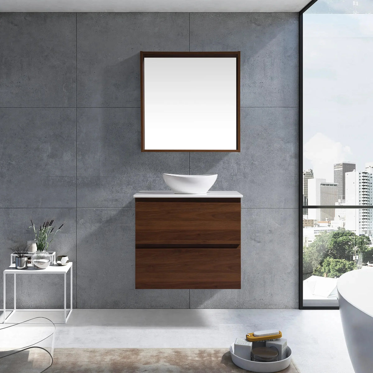 MELA CLARK 900 Wall Hung Vanity with 2 Drawers in Walnut