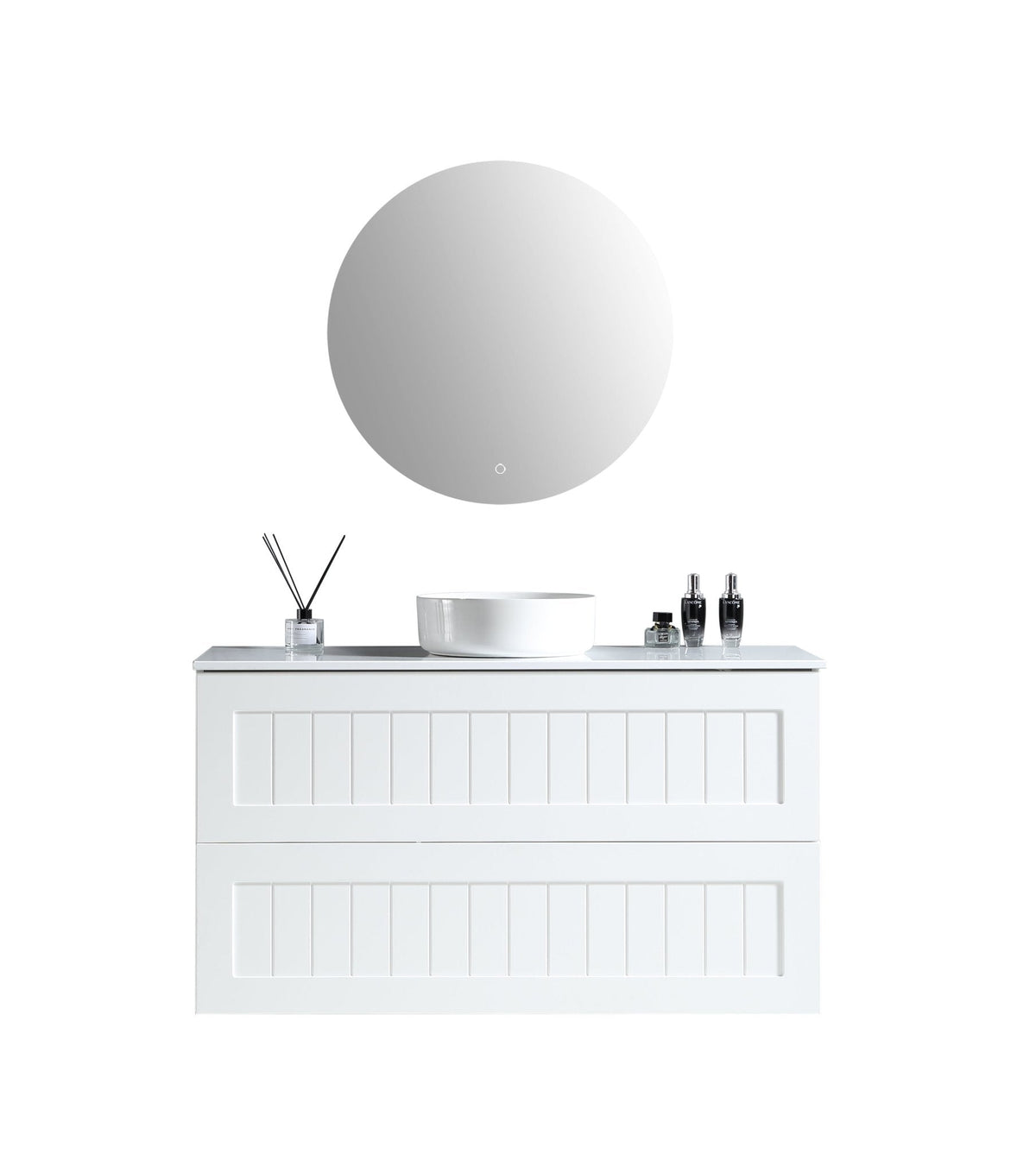 MELA CLASSIC 1200 Matt White Wall Hung Vanity with 2 Drawers, Hampton