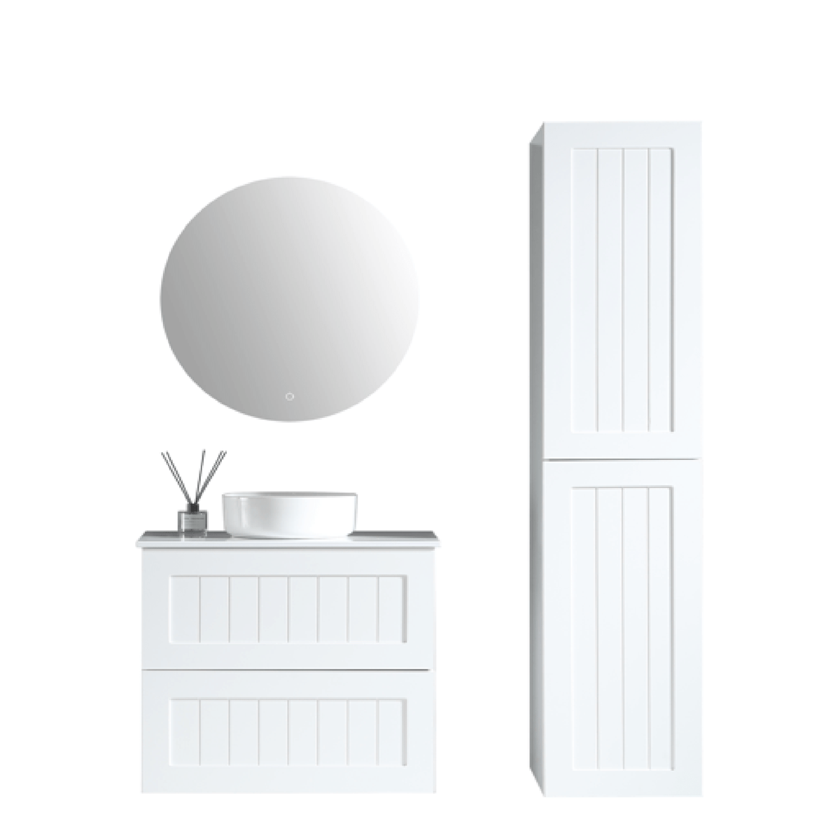 MELA CLASSIC 600 Matt White Wall Hung Vanity with 2 Drawers, Hampton