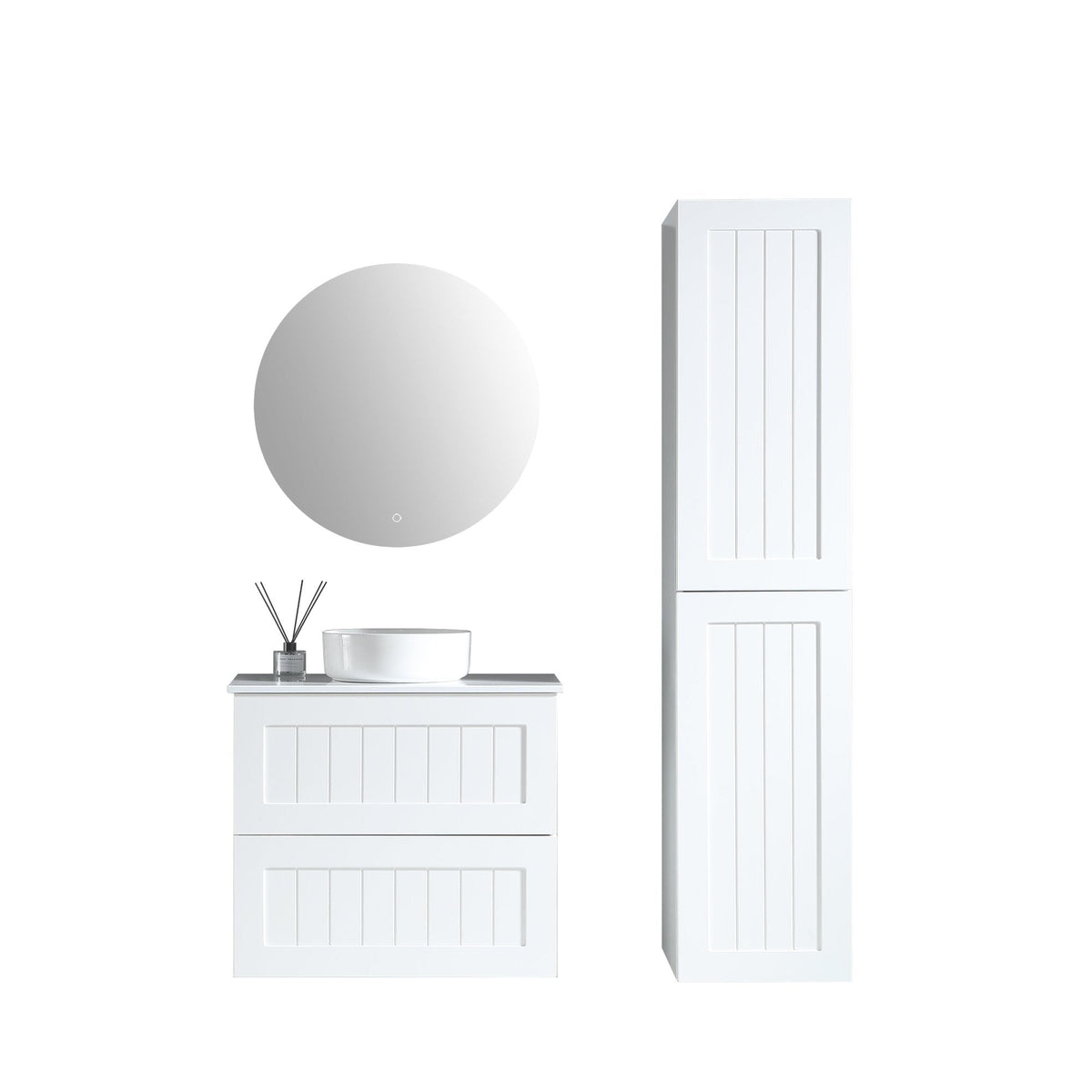 MELA CLASSIC 750 Matt White Wall Hung Vanity with 2 Drawers, Hampton