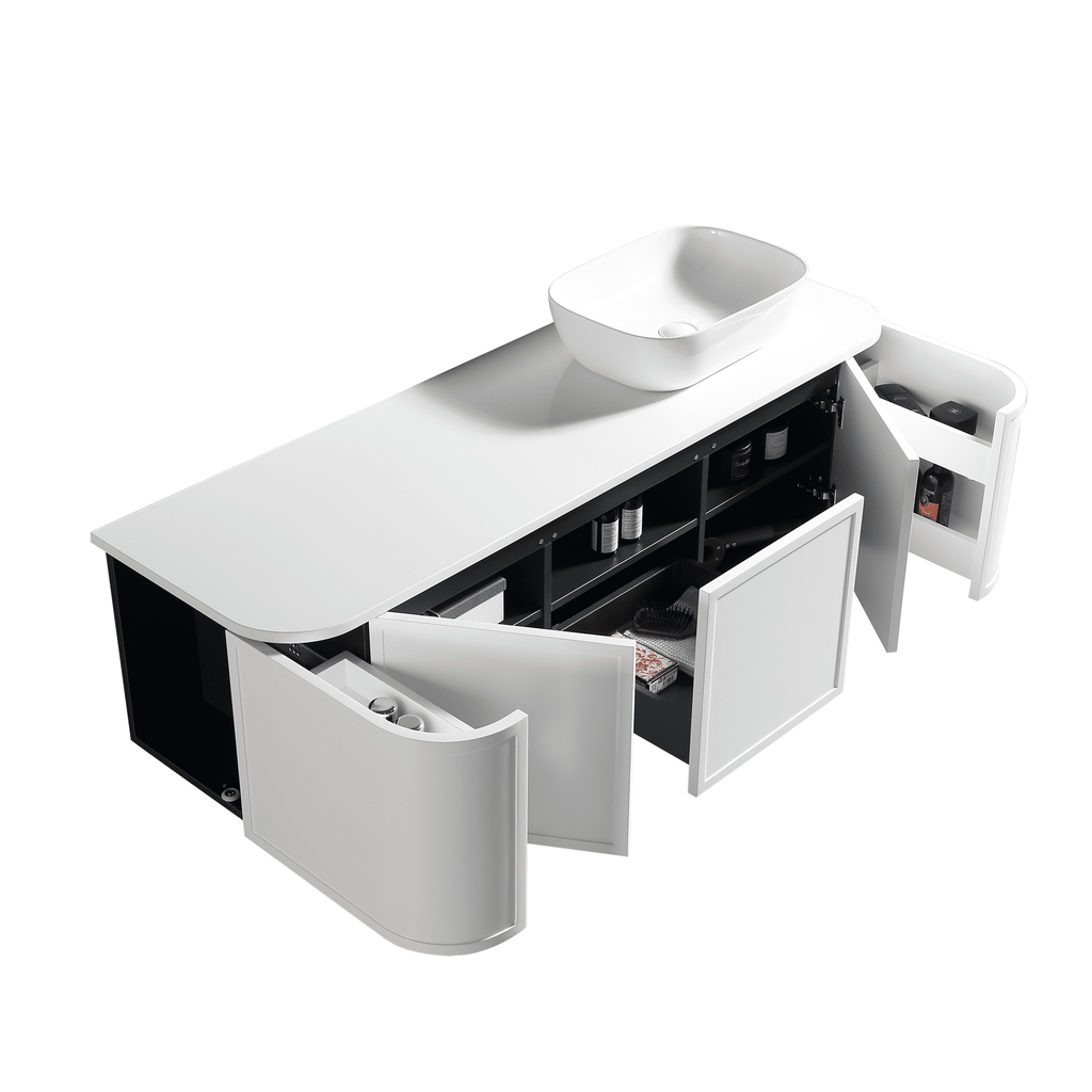 MELA LUNA 1500 Curved Wall Hung Vanity with 2 Doors & Drawer, view 4