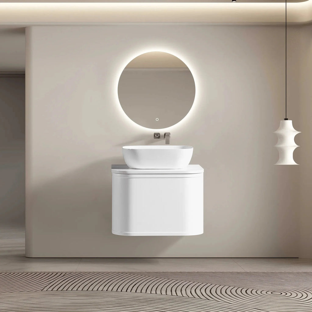 MELA LUNA 600 Curved Wall Hung Vanity with Drawer, view 2