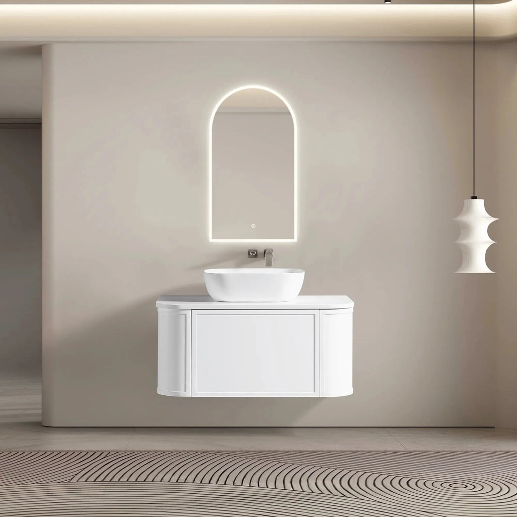 MELA LUNA 900 Curved Wall Hung Vanity with Drawer, view 2