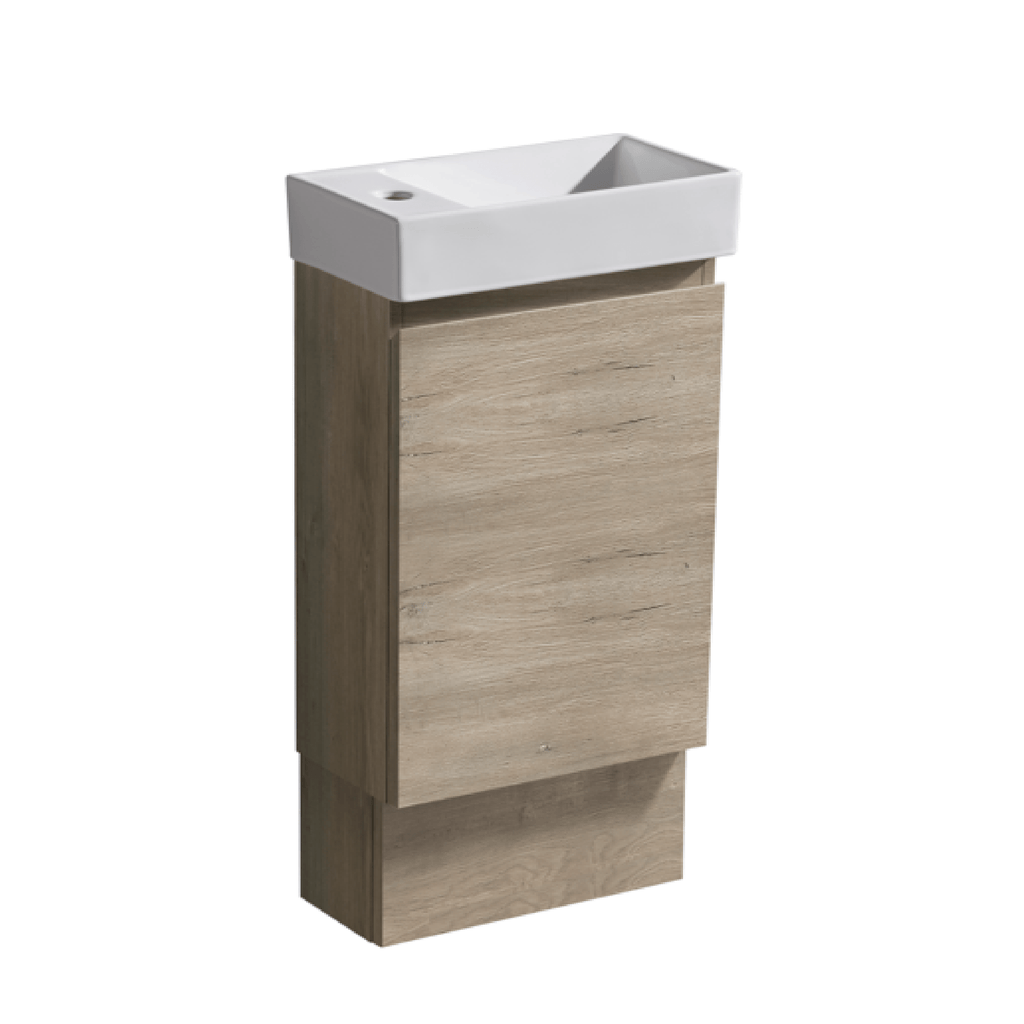 MELA MOSES 400 Wall Hung Powder Room Vanity with Door in Sorrento Oak, view 2