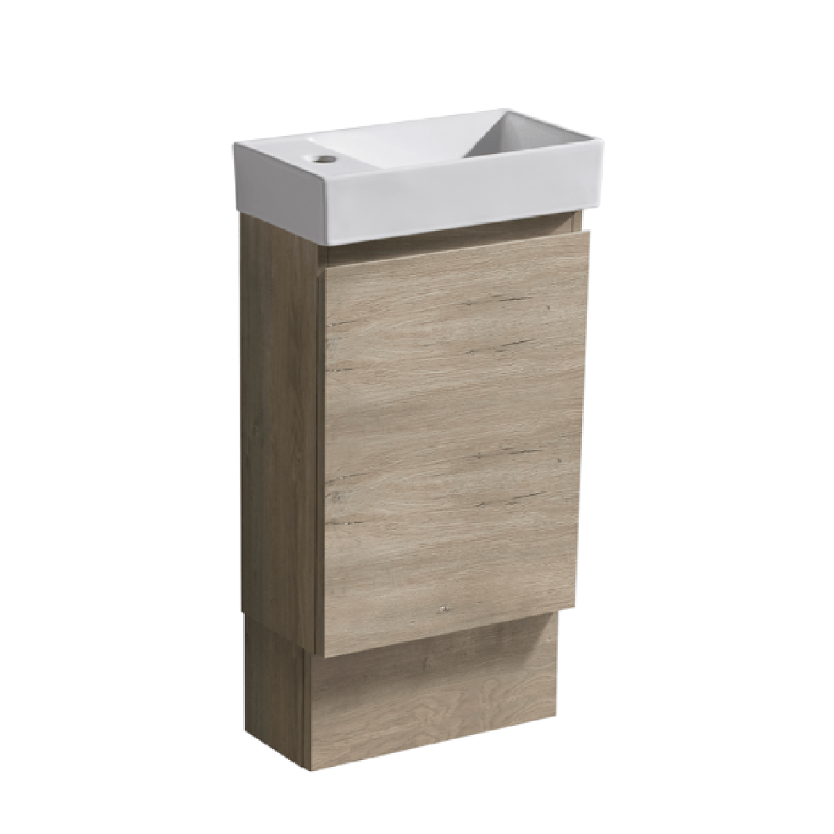 MELA MOSES 400 Wall Hung Powder Room Vanity with Door in Sorrento Oak, view 2