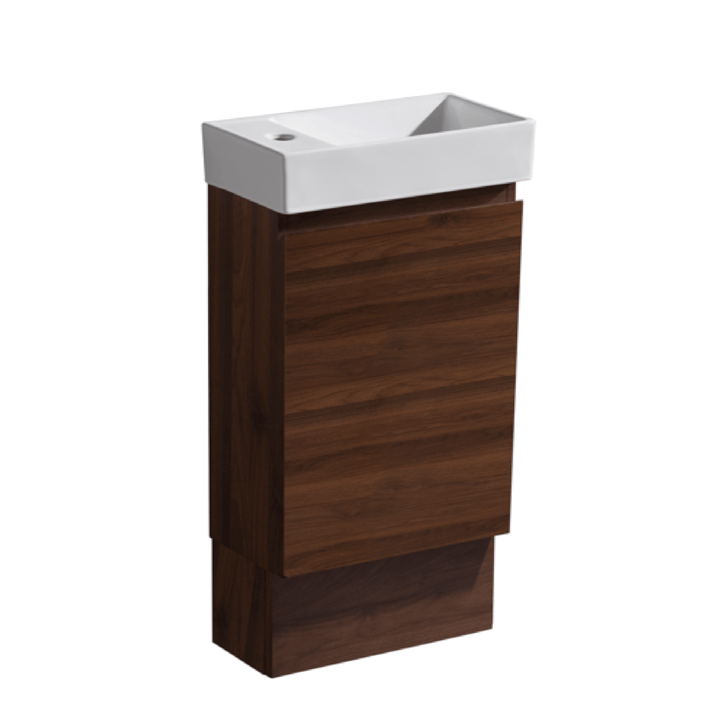 MELA MOSES 400 Wall Hung Powder Room Vanity with Door in Walnut, view 2
