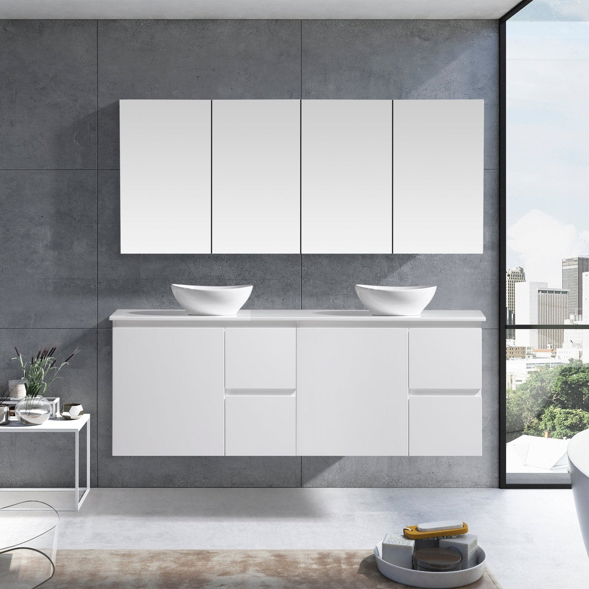 MELA PADDY 1500 Double Wall Hung Vanity in Gloss White
