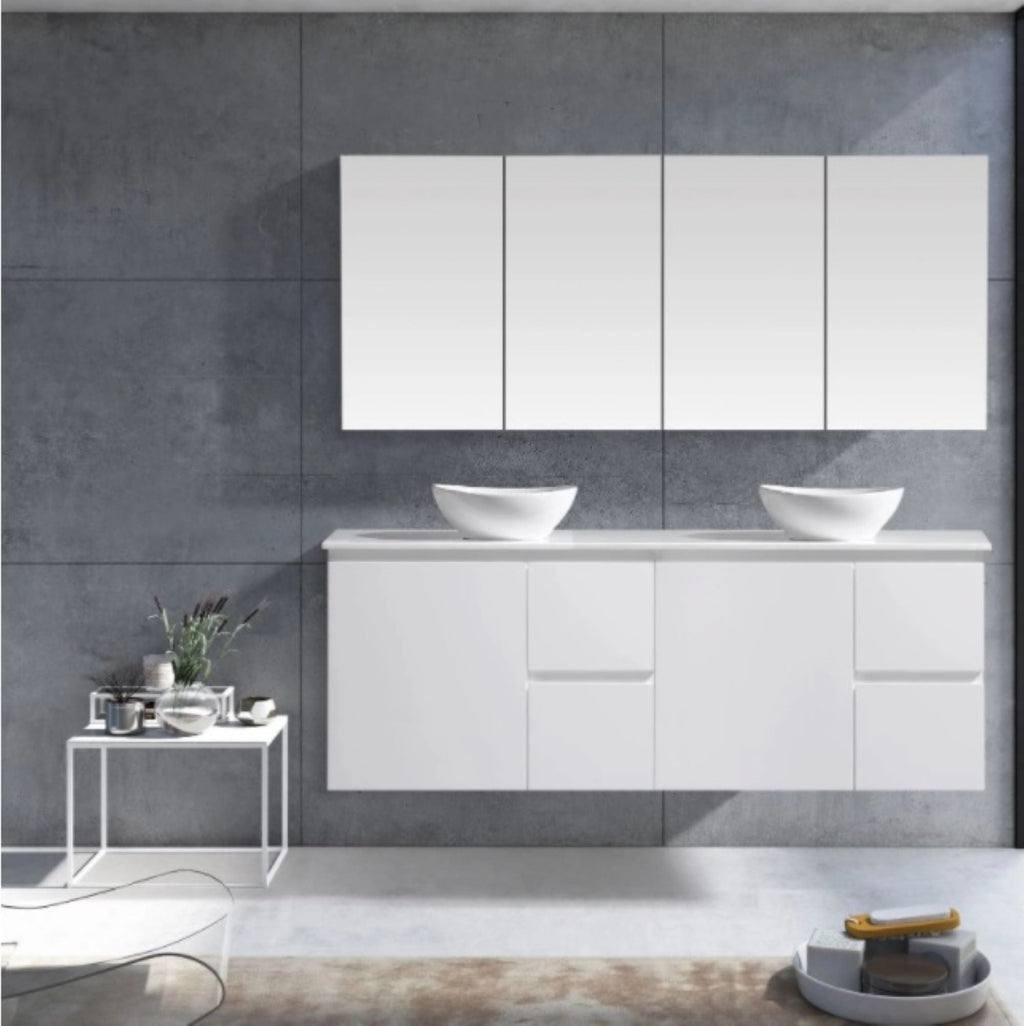 MELA PADDY 1800 Double Wall Hung Vanity in Gloss White, view 2