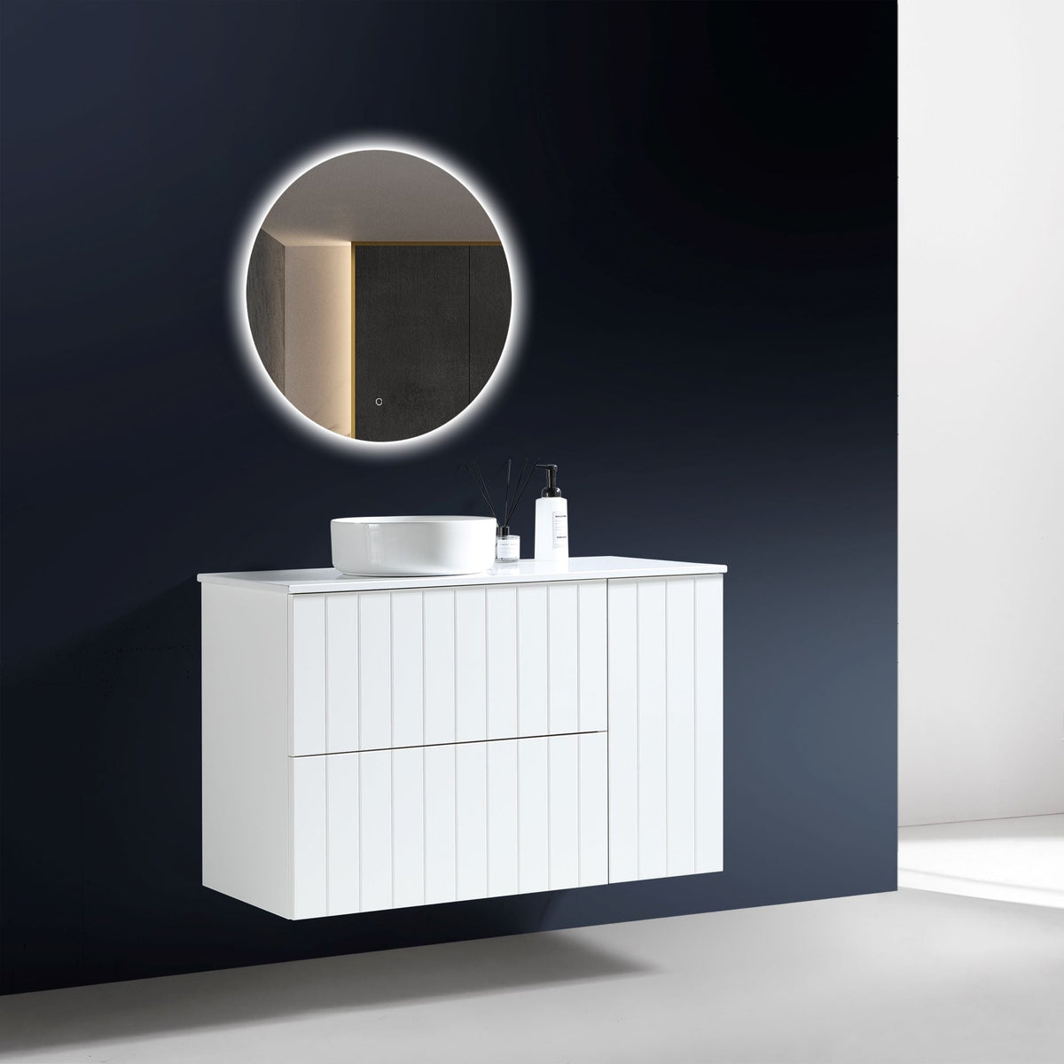 MELA PASTEL 1200 Wall Hung Vanity with Door & Drawers, view 2