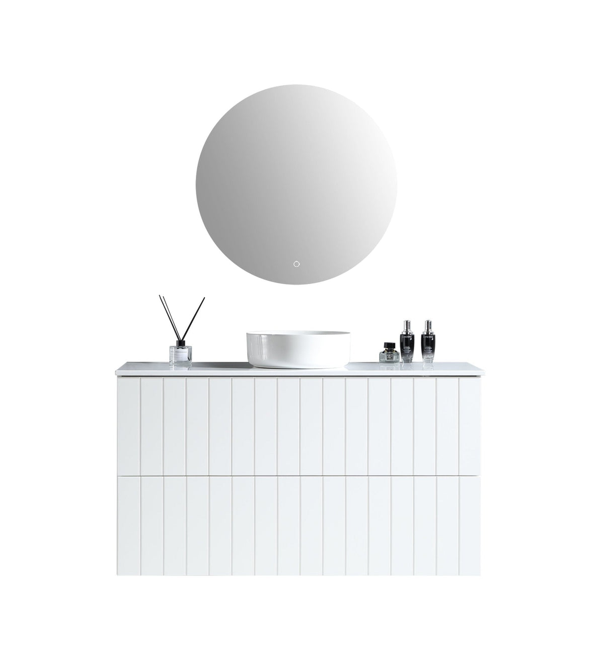 MELA CLASSIC 1200 Matt White Wall Hung Vanity with 2 Drawers, Pastel