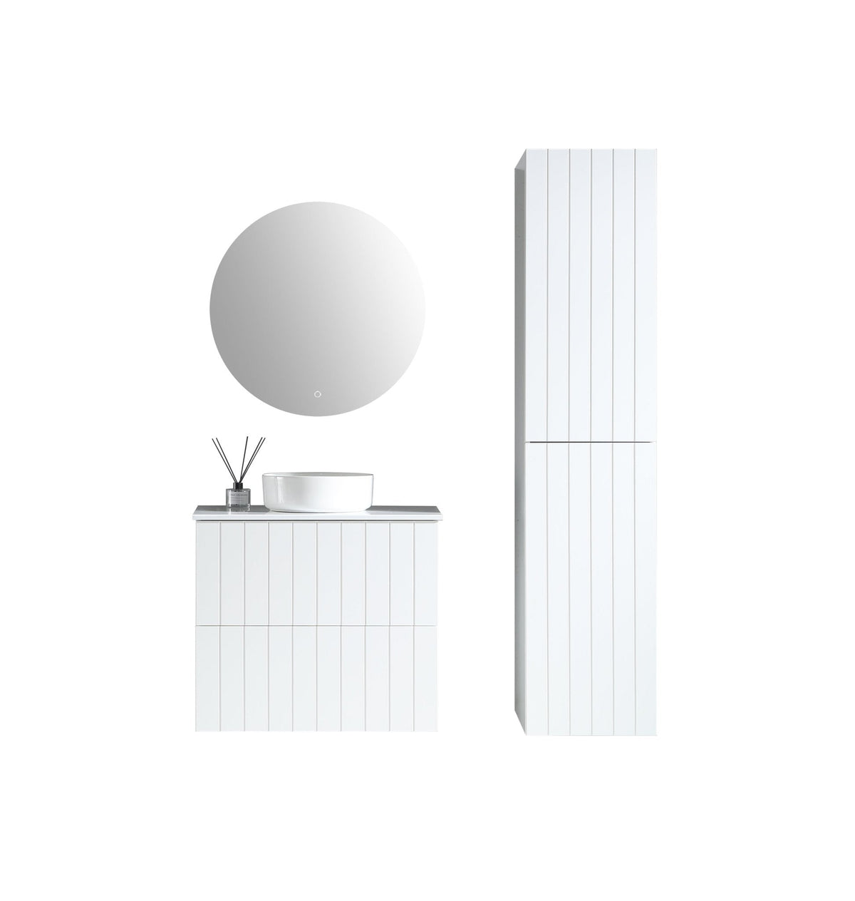 MELA CLASSIC 900 Matt White Wall Hung Vanity with 2 Drawers, Pastel