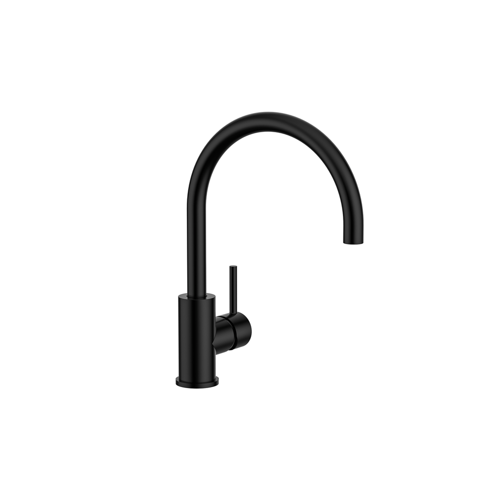 MELA RONDO Gooseneck Sink Mixer in Matt Black, view 2