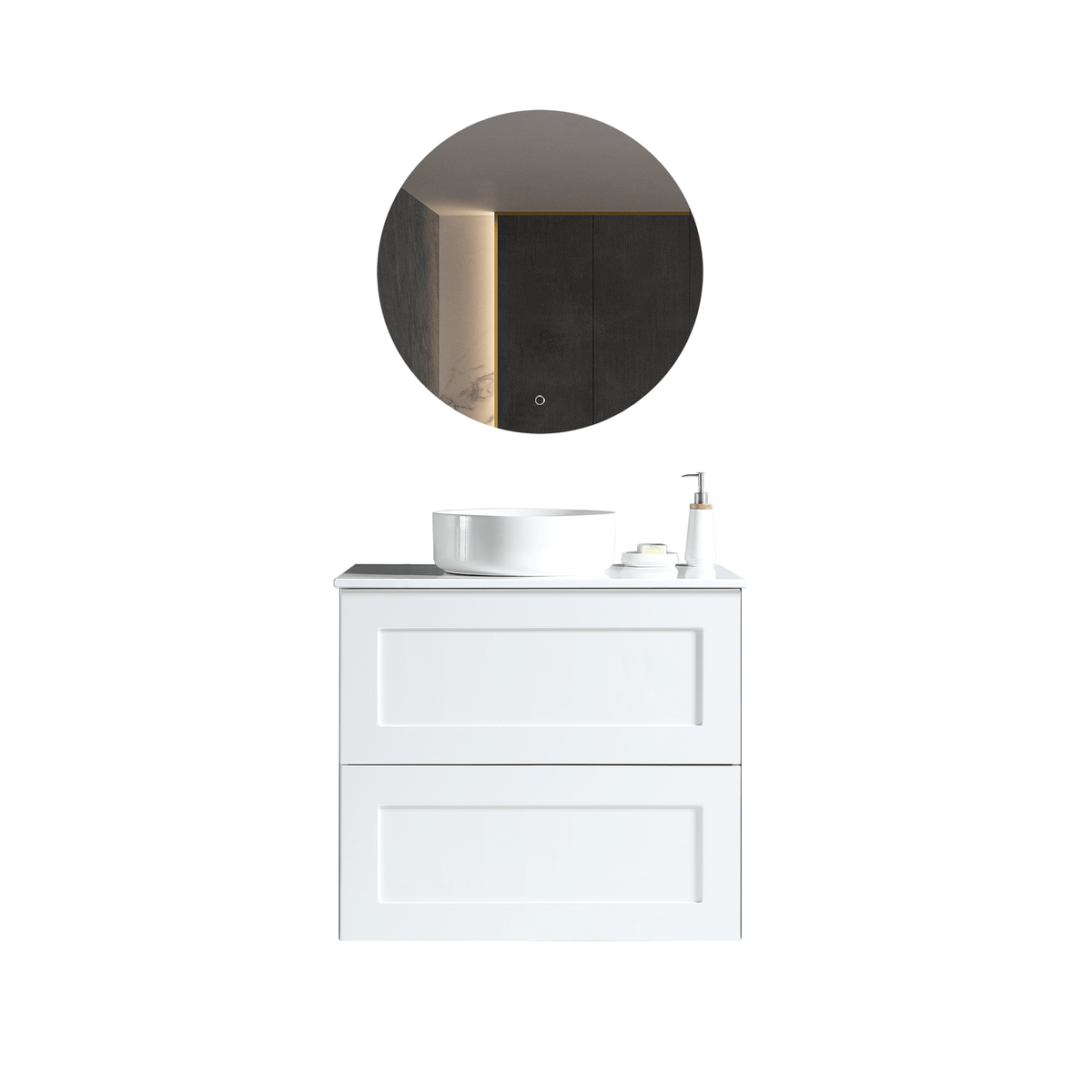 MELA CLASSIC 600 Matt White Wall Hung Vanity with 2 Drawers, Shaker
