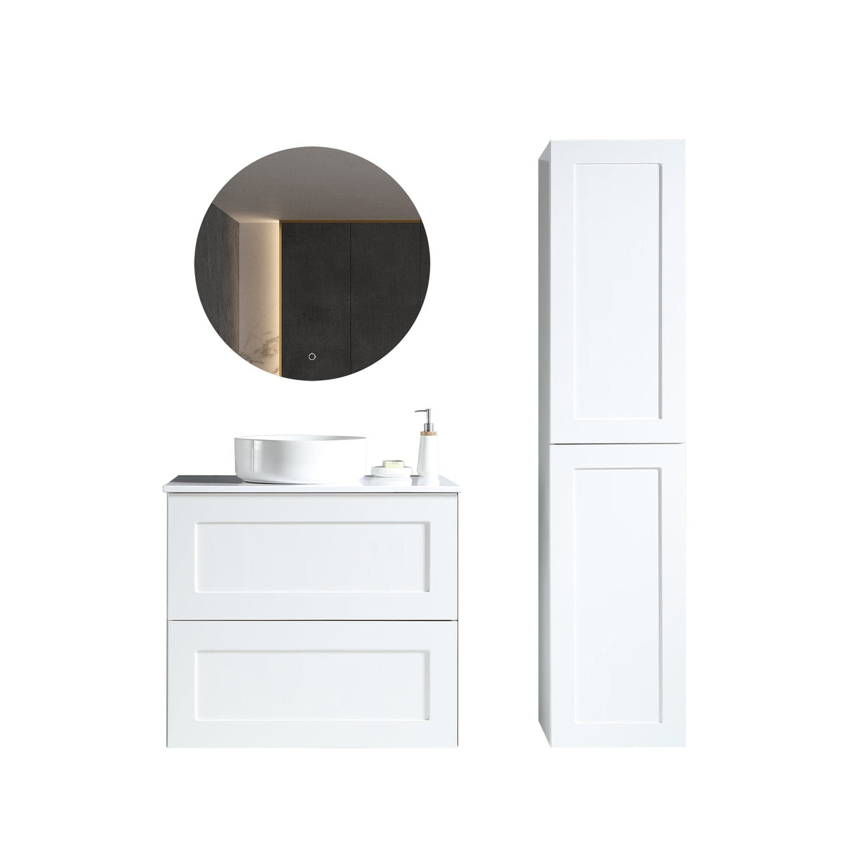 MELA CLASSIC Matt White Wall Hung Vanity with 2 Drawers, Shaker style
