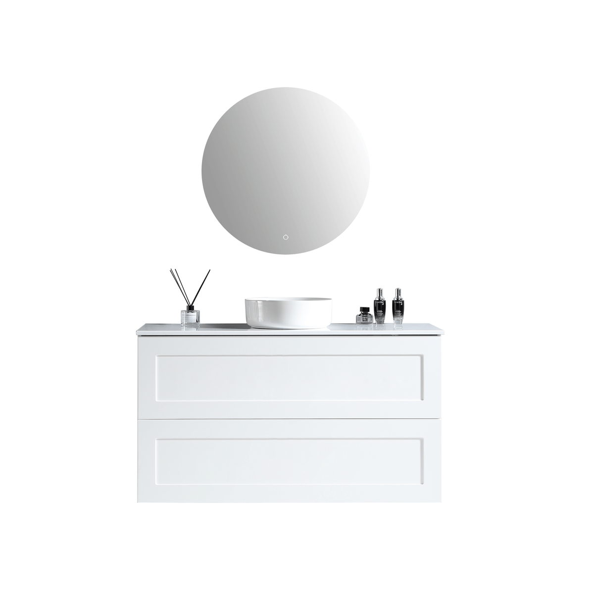 MELA CLASSIC Matt White Wall Hung Vanity with 2 Drawers, Shaker style
