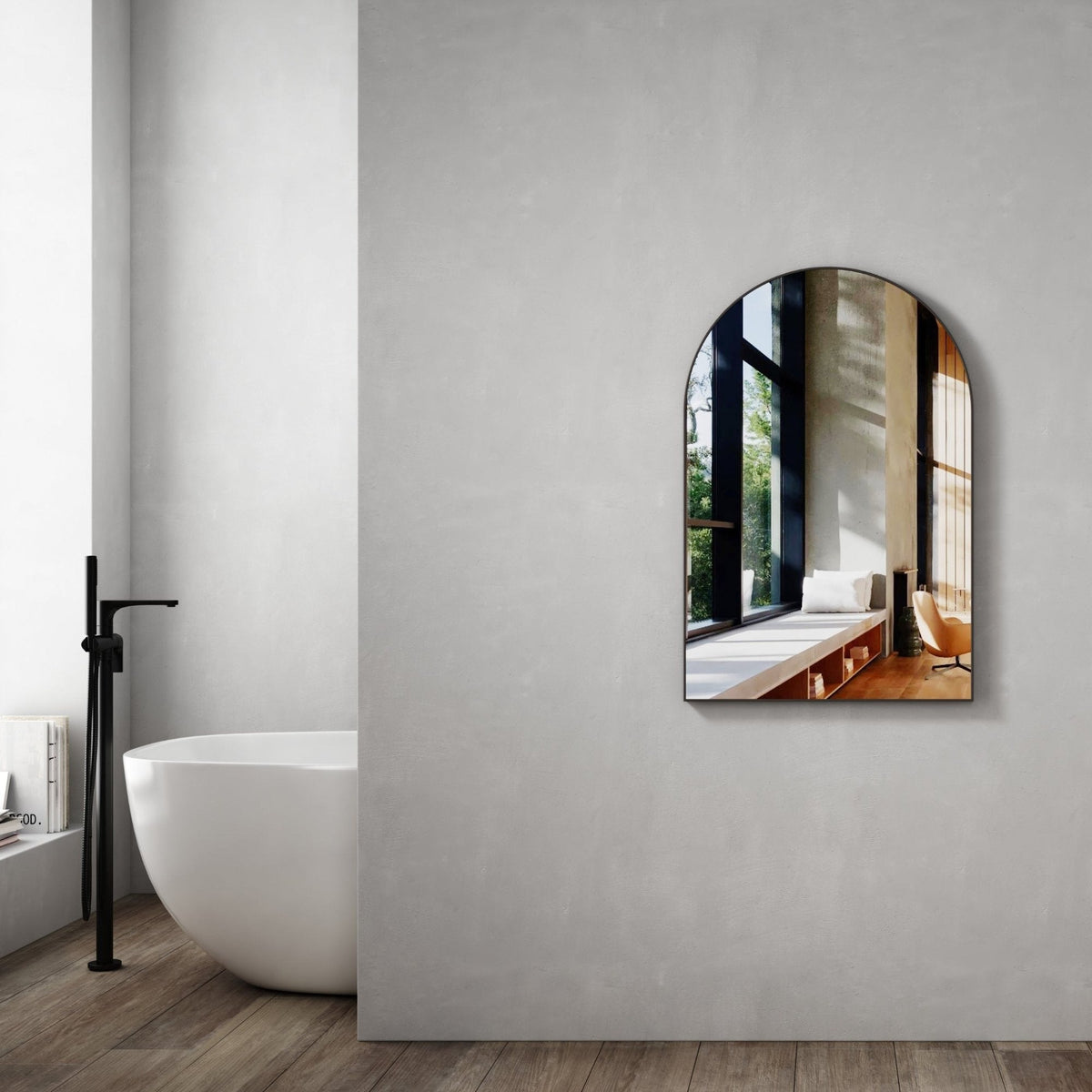 MELA ZOE 600 Framed Arch Mirror, Gun Metal, ZOE.600F.GM