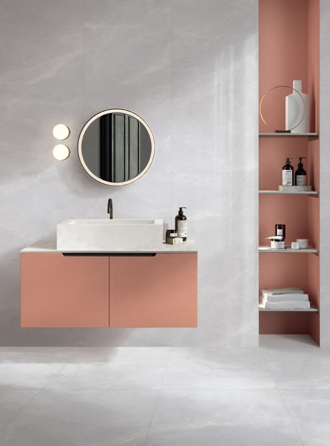 Morgan Cloud porcelain tile in a bathroom