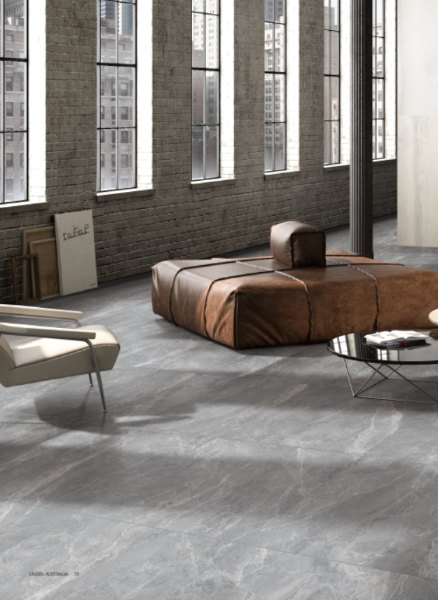 Morgan Storm porcelain tile on a loft floor