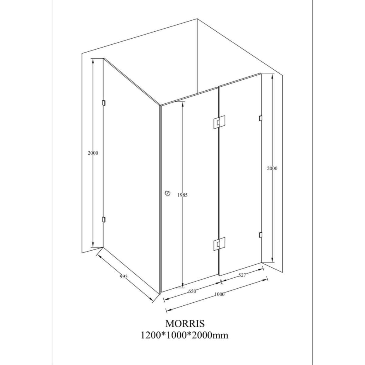 MELA MORRIS Frameless Corner Shower Screen 1000 x 1200mm