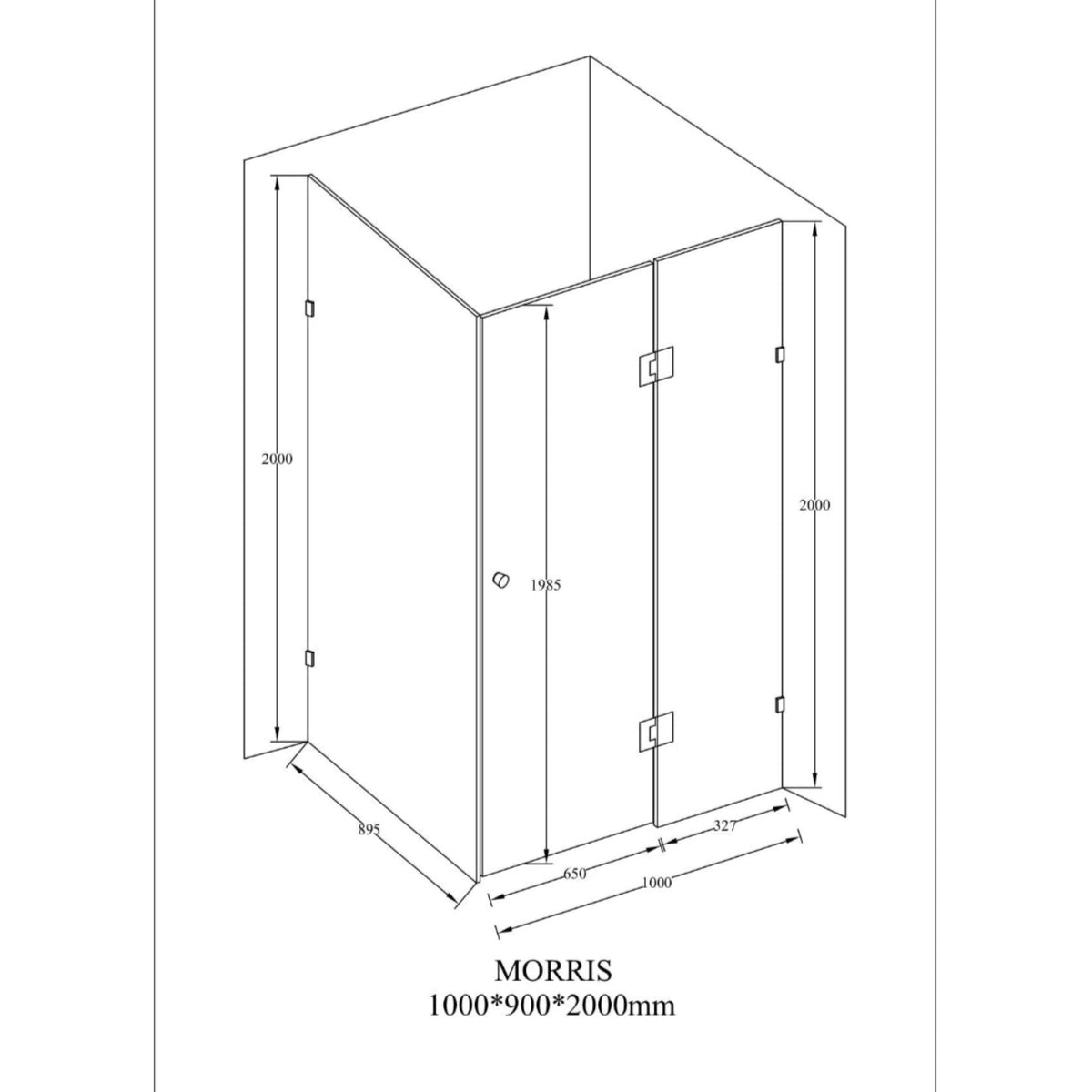 MELA MORRIS Frameless Corner Shower Screen 900 x 1000mm